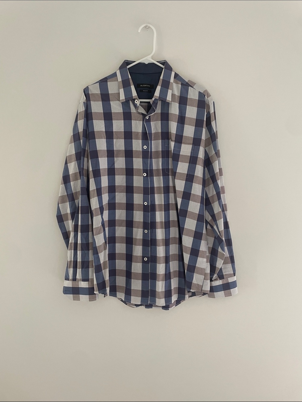 Bugatchi Blue and Gray Plaid Button-Down Shirt